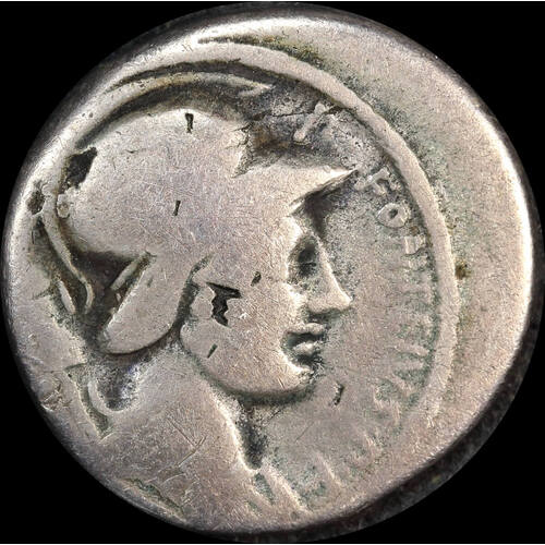 Ancient Rome (Imperial)  55 BC P. Fonteius Capito Silver Denarius Horseman  RRC 429/1 Fine
