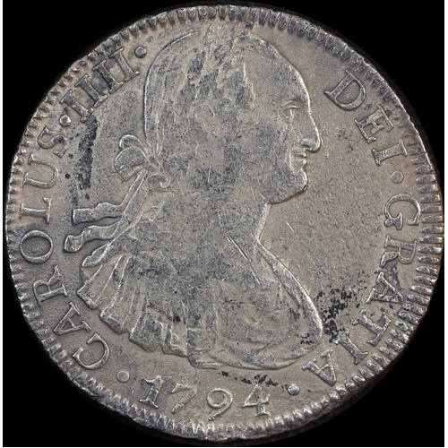 Mexico 1794 Silver 8 Reales KM# 109 good Fine