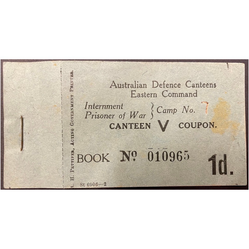 Hay Internment Camp 1941 5/- Canteen Coupon Booklet - Unique in Private Hands