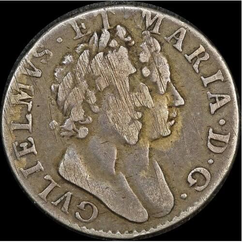 1689 Silver Threepence William and Mary S#3441 about VF