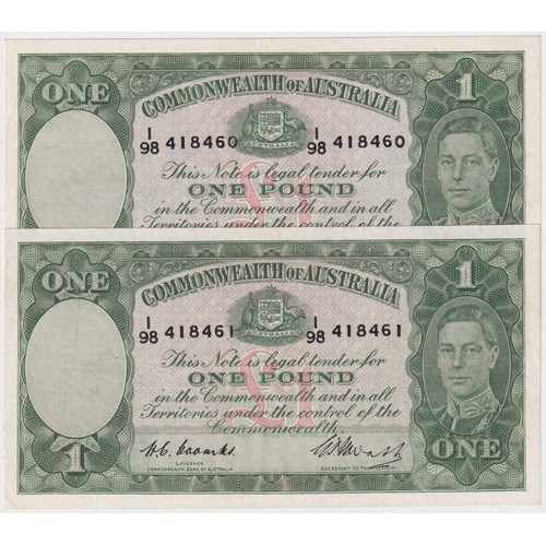 1949 One Pound Consecutive Pair Coombs/Watt R31 good VF