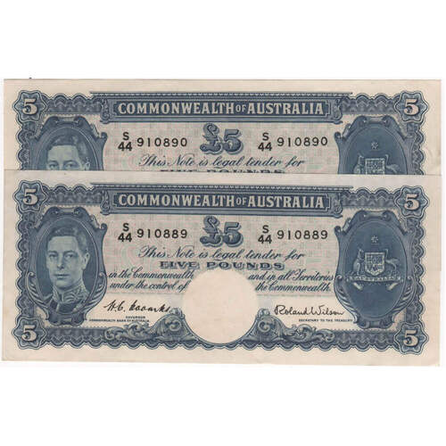 1952 Five Pound Consecutive Pair Coombs/Wilson R48 Extremely Fine