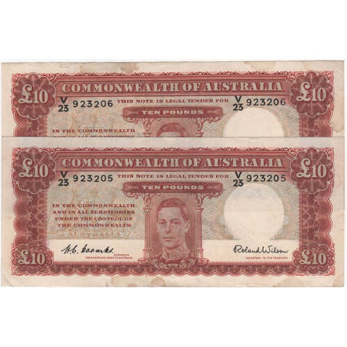 1952 Ten Pound Consecutive Pair Coombs/Wilson R61 about EF