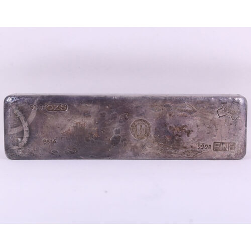 Vintage Geomin / Bullion Sales International 50.34ozt Cast Silver Ingot 99.98%