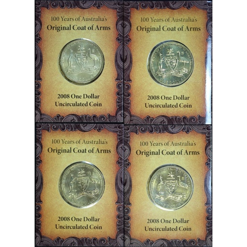 2008 Set of 4 1 Dollar Coins - Australian Coat of Arms