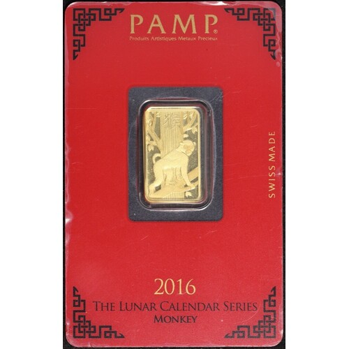 2016 PAMP 5 gram Minted Ingot Lunar Calendar Series - Monkey