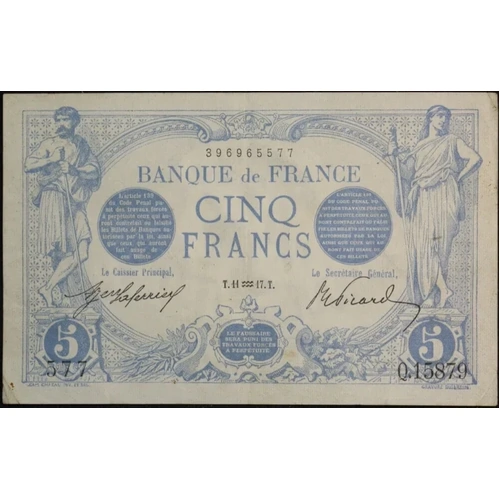 France 1917 5 Francs P# 70 good VF