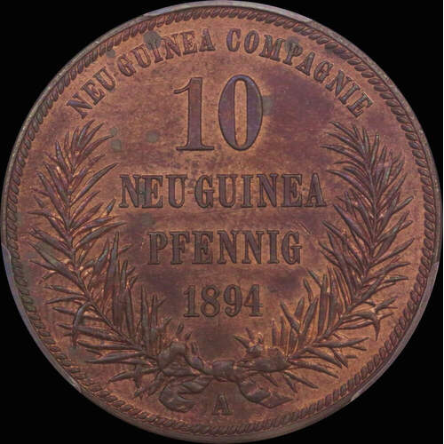 German New Guinea 1894 Copper 10 Pfennig KM#3 PCGS MS63RB