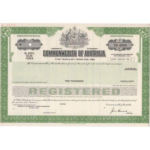 1978 10,000 Dollar Unissued Commonwealth Treasury Bond