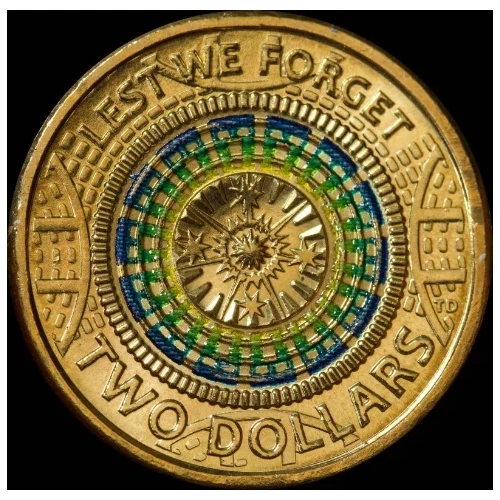2017 Coloured 2 Dollar Coin Lest We Forget - Hall of Memory Uncirculated