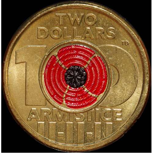 2018 Coloured 2 Dollar Coin Remembrance Day Uncirculated