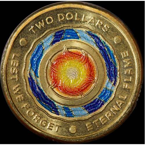 2018 Coloured 2 Dollar Coin Lest We Forget Eternal Flame Uncirculated