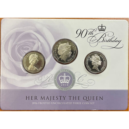 2016 90 Cent Uncirculated 3 Coin Set QEII 90th Birthday
