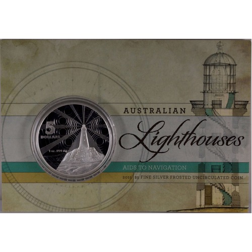 2015 Silver 5 Dollar Frosted Unc Australian Lighthouses - Ainds to Navigation
