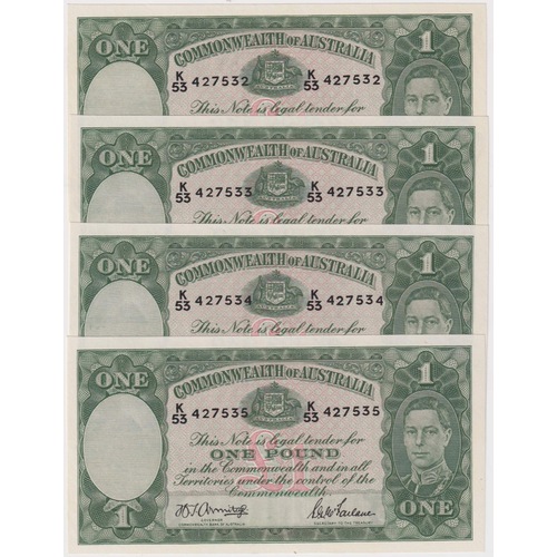 1942 One Pound Consecutive Run of 4 Armitage/McFarlane R30B about Uncirculated