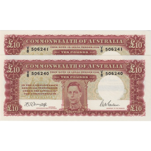 1943 Ten Pound Consecutive Pair Armitage/McFarlane R59 PCGS Choice UNC 63/4