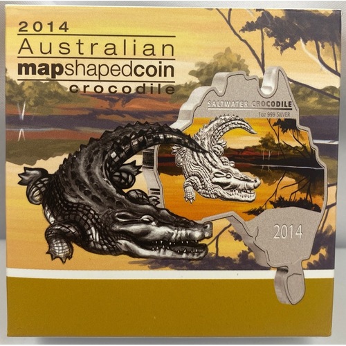 2014 Silver Map-Shaped 1oz Proof Coin Crocodile