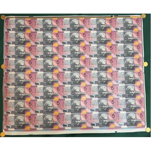 2001 5 Dollar Uncut Sheet of 40 Notes Federation MacFarlane Evans