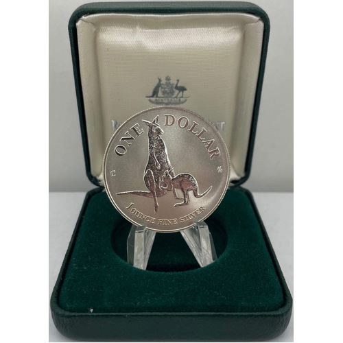 1996 One Dollar Silver Kangaroo Unc In Box Coin Mother & Joey