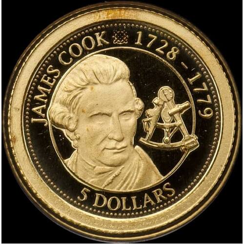 Cook Islands 2012 Gold 5 Dollars Captain Cook