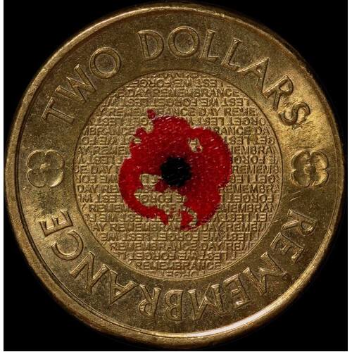 2012 Coloured 2 Dollar Coin Remembrance Day - Red Poppy Extremely Fine