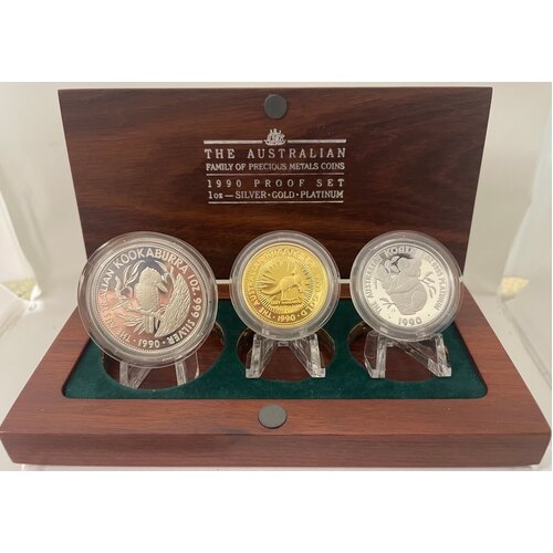 1990 Gold Platinum Silver Family of Precious Metals Proof Coin Set