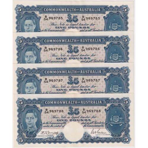 1942 Five Pound Consec Run of 4 Armitage/McFarlane R46 PCGS Choice Unc 64