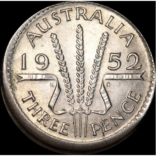 1952 Threepence 3mm Offstrike Error about Unc