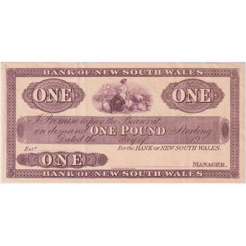 New Zealand Bank of NSW 1923 1 Pound Unissued Specimen Pick# S.162 good EF