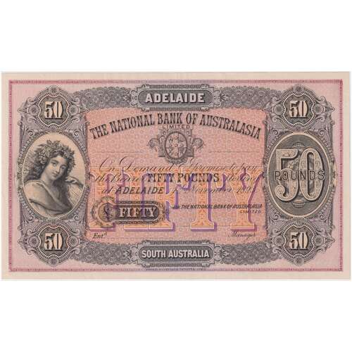 National Bank of Australasia (Adelaide) 1893 50 Pounds Unissued Colour Trial Specimen MVR# 4 Uncirculated