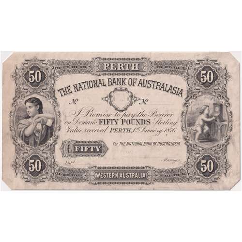National Bank of Australasia (Perth) 1876 50 Pounds Unissued Printer's Proof MVR# 4a EF