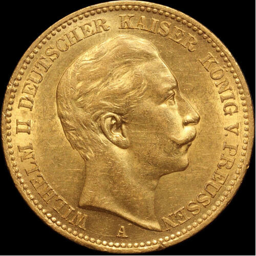 German States (Prussia) 1905-A Gold 20 Marks P# 521 good EF