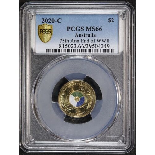 2020 Coloured 2 Dollar Coin 75 Years End of 2nd World War PCGS MS66