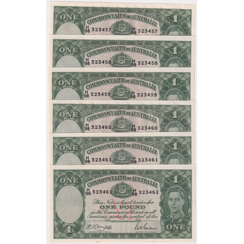 1942 One Pound Consecutive Run of 6 Armitage/McFarlane R30A good EF