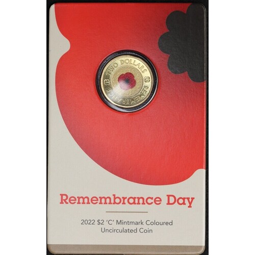 2022 Coloured 2 Dollar Uncirculated Coin C Mintmark Red Poppy