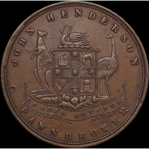 1878 John Henderson Copper One Penny Token A# 223 good VF
