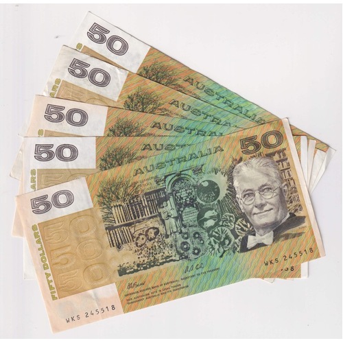 Australian Paper $50 Note Issued 1973 ~ 1995 Great Condition