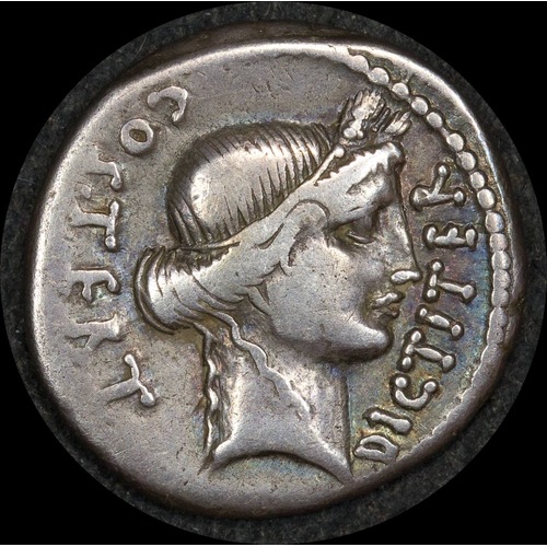 Ancient Rome (Republican) 46BC Julius Caesar Silver Denarius RRC 467/1 about VF