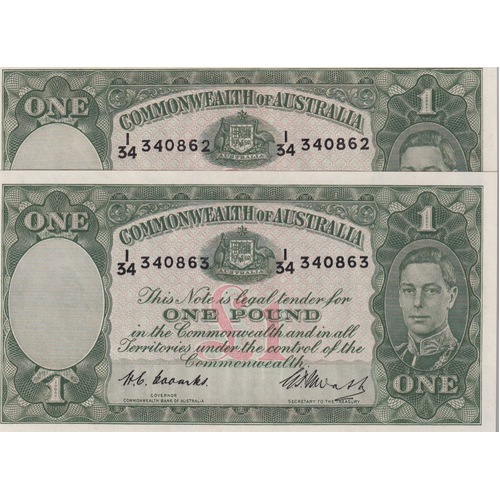 1949 One Pound Consecutive Pair Coombs/Watt R31 Uncirculated