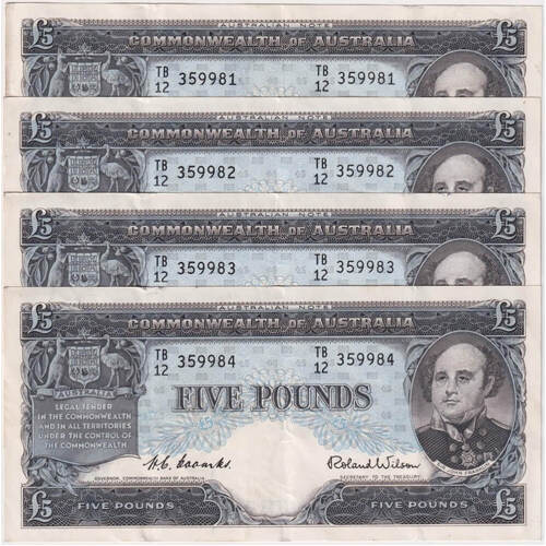 1960 Five Pound Consecutive Run of 4 Coombs/Wilson R50 EF