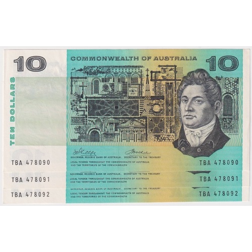 1974 $10 Note Consecutive Trio Australia Phillips/Wheeler R305 good EF