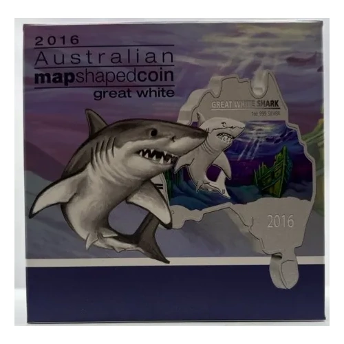 2016 Silver 1oz Proof Map Shaped Coin - Great White Shark