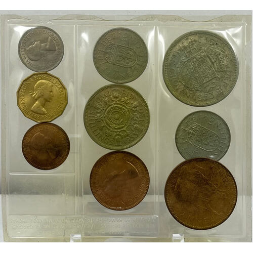 United Kingdom 1953 Uncirculated Mint 9 Coin Set Coronation
