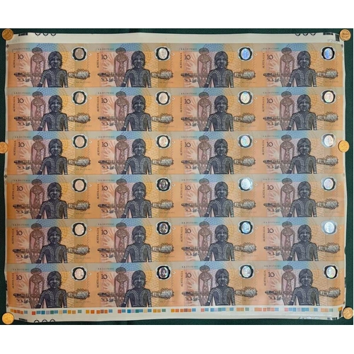 1988 10 Dollar Uncut Sheet of 24 Notes Bicentennial