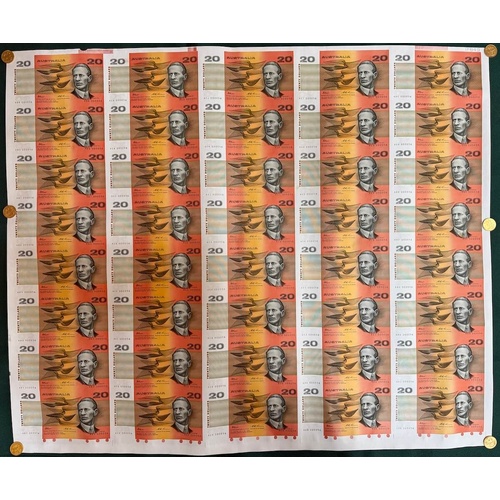 1995 20 Dollar Uncut Sheet of 40 Paper Notes