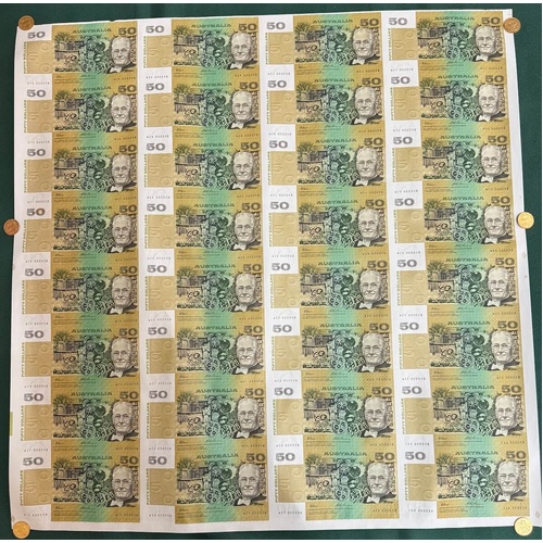 1996 50 Dollar Uncut Sheet of 32 Paper Notes