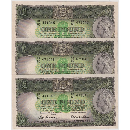 1953 One Pound Consecutive Trio Coombs/Wilson R33 good EF