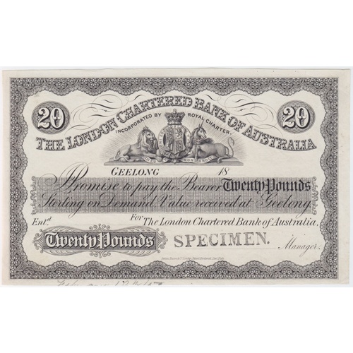 London Chrtered Bank of Australia (Geelong) 20 Pounds Unissued Printer's Proof MVR# 1a GEF