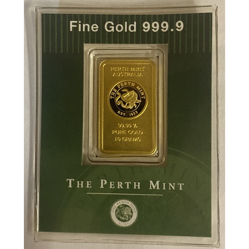 Perth Mint Fine Gold 10 Gram Minted Ingot