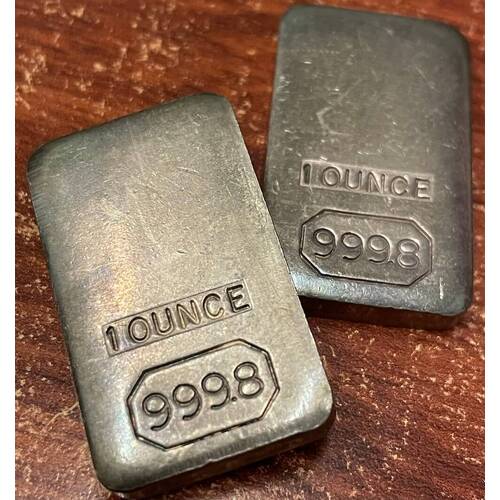 Vintage 1oz Silver Ingot Un-Named Maker 99.98%